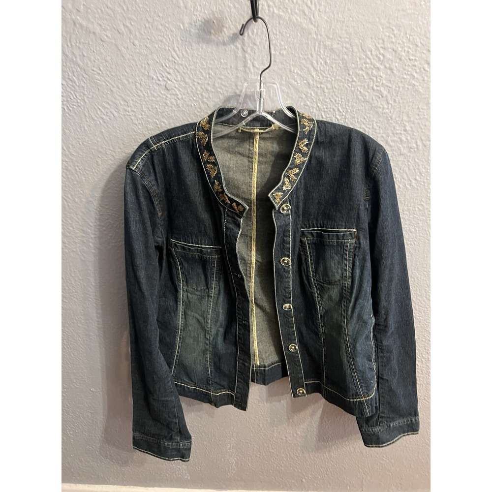 Sigrid Olsen Denim Jacket Womens Size 12 Jean Beaded Blue Button